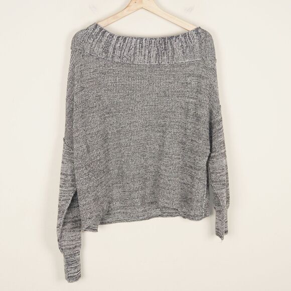 Free People Knit Pullover Gray/Black Off Shoulder Linen Blend Sweater Womens XS - Picture 2 of 6